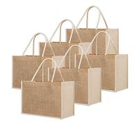 TOPTIE 6 PCS Borsa per la Spesa in Juta, Sacchetti di Iuta riutilizzabili con lato, Sacchetti regalo juta naturale con manico in cotone, Borsa da spiaggia