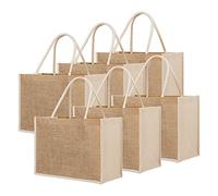 TOPTIE 6 PCS Borsa per la Spesa in Juta, Sacchetti di Iuta riutilizzabili con lato, Sacchetti regalo juta naturale con manico in cotone, Borsa da spiaggia