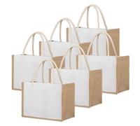 TOPTIE 6 Pezzi Borse Tote in Tela di Cotone con Lati Juta, Borsa juta Regalo Riutilizzabile per la Spesa, Borse di tela di iuta