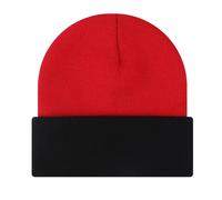 TOPTIE Berretto invernale a 2 toni con polsino lungo lavorato a maglia a blocchi di colore, berretto invernale con teschio per uomini e donne, Rosso e nero., Taglia unica