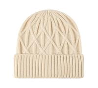 TOPTIE Berretto lavorato a maglia per uomini e donne, comodo berretto invernale elastico morbido con polsino a costine, Beige, Taglia unica