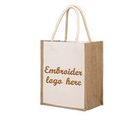 TOPTIE Borsa su ordinazione della tela di canapa con il logo del ricamo, borsa della spiaggia della borsa del regalo, Beige, Small (8.6 L x 6.3 H x 5.1 W)