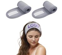TOPTIE Fascia per capelli facciali per trucco in cotone personalizzato 2PCS per spa, ricamo e logo di trasferimento di calore - grigio