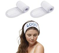 TOPTIE Fascia per capelli facciali per trucco in cotone personalizzato 2PCS Spa, ricamo e logo di trasferimento di calore - bianco