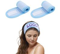 TOPTIE Fascia per capelli facciali per trucco in cotone personalizzato 2PCS Spa, ricamo e logo di trasferimento di calore - blu