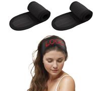 TOPTIE Fascia per capelli facciali per trucco in cotone personalizzato 2PCS Spa, ricamo e logo di trasferimento di calore - Nero