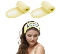 TOPTIE Fascia per capelli facciali per trucco in cotone spa personalizzata 2PCS con logo ricamato e trasferimento di calore - giallo