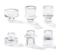 Toptime Set di 6 portacandele in vetro, motivo gessato, reversibili, portacandele conici, in cristallo trasparente, per matrimoni, cene, feste, festival