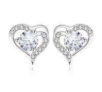 Toptrend Orecchini a perno da donna in argento Sterling 925 massiccio, a forma di cuore, con cristallo rotondo, con confezione regalo, Argento sterling, cristallo