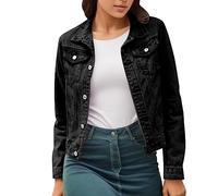 topuersaiv Giubbino Estivo Donna Denim Da Casual Corta Elegante Con Tasche Jacket Moda Cappotto Per Primavera Autunno Regalo Giacca Inverno Donna Nero-2 Xl