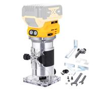 TOPWAY Fresatrice portatile per legno senza spazzole e senza fili 18 V - Compatibile con DeWa.. Batteria DCB184, velocità variabile, 3 pinze (1/4", 6 mm, 8 mm), base per rifinitura, senza batteria