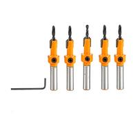 TOPWAY Set di Punte per Trapano Svasatore 5 Pezzi, Punte per Smussatura HSS con Gambo Tondo da 8mm per Lavorazione del Legno in Plastica e Perforazione di Fori 131300