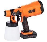 TOPWAY Spruzzatore di vernice senza fili da 18 V con batteria, 800 ml, pistola a spruzzo elettrica senza fili con 2 ugelli e 3 modalità di spruzzo per recinzioni, pareti, soffitti, trattamento del