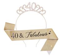 TOPWAYS 40 Anni Compleanno Donna Decorazioni Corona Sciarpa Set, 40 Anni Fabulous Sash e Strass Coroncina Compleanno per Decorazioni Festa di Compleanno 40 anni Ragazza Donna (40 Fabulous, Oro)