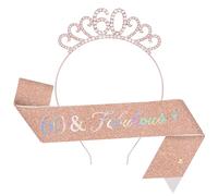 TOPWAYS 60 Anni Compleanno Donna Decorazioni Corona Sciarpa Set, Fabulous Sash e Strass Coroncina per Festa di Compleanno 60 anni Ragazza Donna (Fabulous, Rosa Oro)