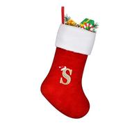 TOPWAYS Calze di Natale, Grandi Calze Ricamate con Monogramma Natalizio Personalizzate con Lettere, Calze Rosse di Babbo Natale da Appendere al Camino per Decorazioni Natalizie Regalo di Natale (S)