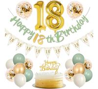 TOPWAYS Deco 18 Anni Compleanno Verde Oro - Decorazioni per Ragazzo e Ragazza Con Bandierine, Palloncini, Addobbi e Festoni