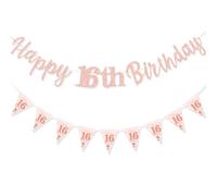 TOPWAYS Decorazione per 16° compleanno, striscione per ragazza, Happy 16° compleanno, festone per 16° compleanno, ghirlanda per 16° compleanno, decorazione per ragazze, oro rosa (compleanno 16)
