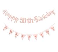 TOPWAYS Decorazione per 50° compleanno, striscione da donna, Happy 50° compleanno, festone per 50° compleanno, ghirlanda per 50 compleanno, decorazione per donne in oro rosa (compleanno 50)