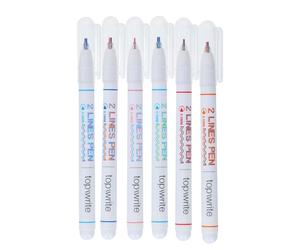 Topwrite, Set di 6 Penne a Sfera Doppia Linea Punta Fine 0,5mm, Bianco
