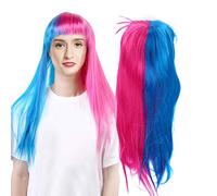 Topyond Parrucca Rosa e Blu, Capelli Sintetici con Sfumature di Zucchero Filato, Parrucca Lunga Diritta con Frangia Completa, Miscela di Colori Blu Viola Rosa, Morbida,