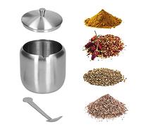 Topyond Pot D'assaisonnement En Acier Inoxydable D'une Capacité De 370 Ml avec Cuillère Et Couvercle, Boîte à Cre De Cuisine, Sucrier D'assaisonnement, Récipient à SEL, Distributore De Cre