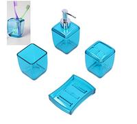 Topyond Set di Accessori per Il Bagno 4 Pezzi Dispenser di Sapone Portaspazzolino Tazza di Lavaggio Portasapone Forniture per Il Bagno, Blu