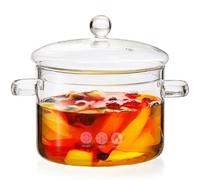 TOPZEA Pentola in vetro trasparente con coperchio, 2 l, resistente al calore, pentola e padella con coperchio e manico, sicura per pasta, zuppa, latte, insalata, potpourri di Natale