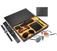 Topzilly Lussuoso set regalo da uomo con cintura in pelle nera, occhiali da sole polarizzati, portafoglio, orologio da polso in confezione regalo, accessori da uomo di alta qualità per Natale,