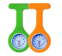 TOPZILLY Orologio analogico da infermiera con spilla in silicone, con chiusura a clip, design di controllo delle infezioni e funzione bagliore al buio con movimento al quarzo per professionisti medici/sanitari, verde chiaro e arancione, Moderno
