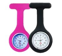 TOPZILLY Orologio analogico da infermiera con spilla in silicone, con chiusura a clip, design di controllo delle infezioni e funzione bagliore al buio con movimento al quarzo per professionisti medici/sanitari, Rosa scuro e nero, Moderno