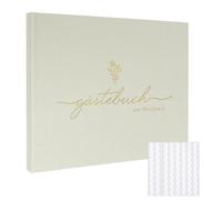 Topzora Libro degli ospiti in lino per matrimonio, 100 pagine di carta premium, 50 vuote e 50 con linee, angoli autoadesivi per foto, design vintage con titolo dorato, ideale per matrimoni (beige)