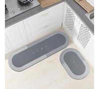 Topzywlc Set di tappetini da cucina antiscivolo e antimuffa, set di 2 tappetini magici ad asciugatura rapida, per bagno, camera da letto, cucina, WC, porta, tavolo (ovale grigio chiaro, 45 x 70 cm +