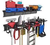 TORAcK garage Storage Organizer Systems, Wall Mount Overhead Shelving, 48 inch Heavy Duty Steel Tool Racks, 6-Pack 12 Double Hooks, 48 inch by 7 inch