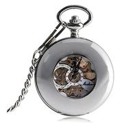 TORALF Silver Hollow Circle Meccanico da Tasca Orologio Unico Blu Numeri Romani quadrante Antico Auto Carica Orologio da Tasca