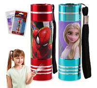 Torce in alluminio resistenti all'acqua 2X | 8,7 cm | Un nuovo modello di torcia a risparmio energetico Frozen con torcia Spiderman con cordino per Natale, regali di compleanno per 3+ anni