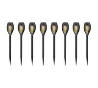 Torce solari a LED per esterni sfarfallio balcone giardino decorazione lampade a spina torcia solare da giardino, plastica nera, effetto fuoco bianco caldo, H 50 cm, set di 8