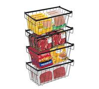 Torchesy 4PCS Cestini per Congelatore，cestelli per Congelatore Impilabili in Metallo Con Manici E Fondo Nero Antiscivolo, Adatti per Contenitori Organizer per Congelatore 37 X 18.5 X 15.5 Cm (4)