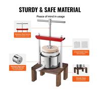 Torchio per Vini di Frutta 2 Litri Torchietto Manuale Pressa per Succo di Frutta con Impugnatura Cestello in Acciaio Inossidabile, Estrattore per Olio d'Oliva UVA Mela Sidro Verdure Miele Succo