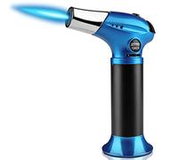 Torcia a butano, da cucina, ricaricabile, con fiamma regolabile e blocco di sicurezza, per dessert, barbecue, cucina (gas butano non incluso) (blu)