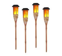 Torcia a fiamma solare in bambù, 4 pezzi, luci tremolanti solari da giardino per esterni, lampada decorativa impermeabile per cortile, patio, vialetto, recinto, prato, ornamento paesaggio, luci a