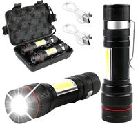 Torcia a LED, 2 pezzi, 2000 lumen, luce laterale COB estremamente luminosa, mini torcia USB ricaricabile con scatola di plastica, 3 modalità, portatile IPX5, impermeabile, per attività all'aperto,