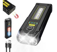 Torcia a LED, Nero Magnetica Torcia Elettrica LED, Impermeabile Mini Torcia, Multifunzione Mini Torcia LED, Torcia LED Ricaricabile con Luce Rosso Blu e COB, Torcia a LED per Campeggio, Power Bank