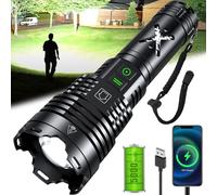 Torcia a LED ricaricabile ad alta luminosità, super luminosa, 990000 lm, potente torcia tattica fino a 24 ore di durata della batteria | Zoomable |6 modalità di illuminazione|resistente all'acqua IP67