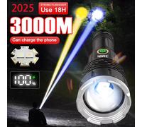 Torcia a LED ricaricabile recentemente ad alta potenza Torcia tattica bianca gialla Torcia ultra potente Lampada a mano per esterni a lungo raggio
