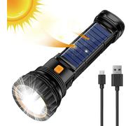 Torcia a LED - Torcia solare ricaricabile DC 5 V | Torcia USB da esterno 5 V 1 A | Batteria ad alta capacità da 1200 mAh | Torcia super luminosa | Faretto per casa, esterni, emerrgenza