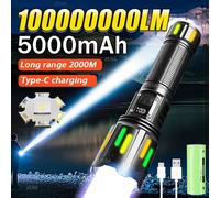 Torcia a luce forte da 1000000LM Torcia a LED più potente Torcia super luminosa da 800 W Tipo C Lampada ricaricabile Torcia a tiro lungo