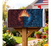 Torcia, copertura magnetica per cassetta postale, motivo patriottico vintage con fiamma, design ornamentale per il giorno dell'indipendenza, copertura per cassetta postale blu per decorazione da