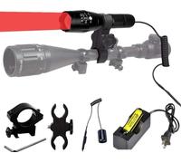 Torcia da Caccia a LED Rossa, Torce Tattiche Rosse a Lunga Gittata da 350 Metri per Coyote, Maiali, Volpi, Predatori, Torcia Zoomabile Impermeabile con Cannocchiale e Attacco a Binario, Pressostato