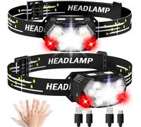Torcia Da Testa 9 Led 2 Pezzi, 2000 Lumens Lampada Frontale USB C Ricaricabile,